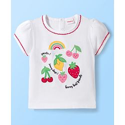 Babyhug Single Jersey Knit Half Puffed Sleeves Top & Shorts Set with Fruit Embroidery - Red & White
