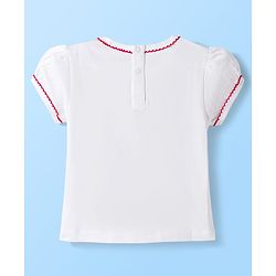Babyhug Single Jersey Knit Half Puffed Sleeves Top & Shorts Set with Fruit Embroidery - Red & White
