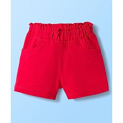Babyhug Single Jersey Knit Half Puffed Sleeves Top & Shorts Set with Fruit Embroidery - Red & White