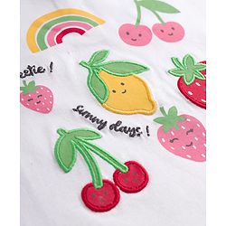Babyhug Single Jersey Knit Half Puffed Sleeves Top & Shorts Set with Fruit Embroidery - Red & White