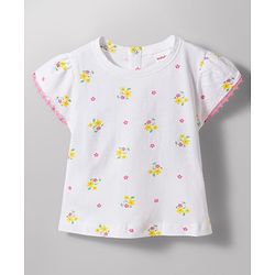 Babyhug Single Jersey Knit Sleeveless Floral Printed Top & Shorts Set with Belt - Pink & White