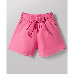 Babyhug Single Jersey Knit Sleeveless Floral Printed Top & Shorts Set with Belt - Pink & White