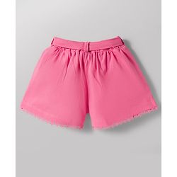 Babyhug Single Jersey Knit Sleeveless Floral Printed Top & Shorts Set with Belt - Pink & White