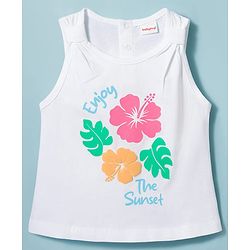 Babyhug Single Jersey Knit Sleeves Tank Top & Shorts Set with Floral Print - Pink & White