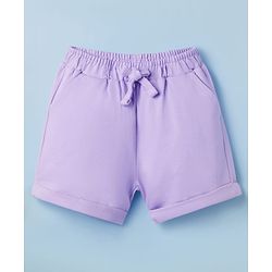 Babyhug Single Jersey Knit Half Sleeves Top & Shorts Set with Berry Mood Print - White & Lavender
