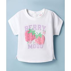 Babyhug Single Jersey Knit Half Sleeves Top & Shorts Set with Berry Mood Print - White & Lavender
