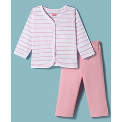 Babyhug Single Jersey Knit Full Sleeves Top & Leggings Set with Stripes - Pink