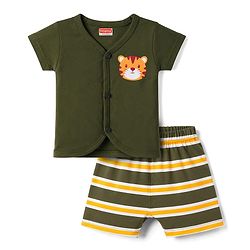 Babyhug Cotton Knit Half Sleeves T-Shirt & Shorts Night Suit with Tiger Print - Multicolor