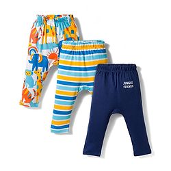 Babyhug Interlock Knit Full Length Striped & Animal Printed Diaper Leggings Pack of 3 - Multicolor