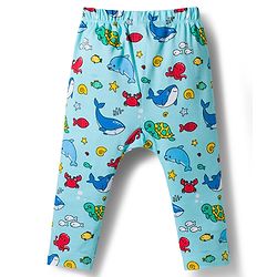 Babyhug Interlock Knit Full Length Sea Life Printed Diaper Leggings Pack Of 3 - Multicolour