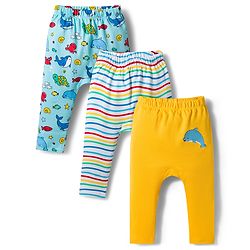 Babyhug Interlock Knit Full Length Sea Life Printed Diaper Leggings Pack Of 3 - Multicolour