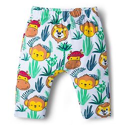 Babyhug Interlock Knit Full Length Diaper Leggings with Jungle Theme Print & Stripes Pack of 3 - Multicolor