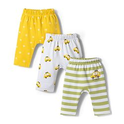 Babyhug Cotton Knit Full Length  Diaper Leggings With Taxi Print Pack of 3 - Multicolor