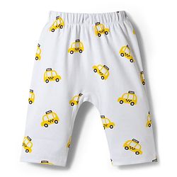 Babyhug Cotton Knit Full Length  Diaper Leggings With Taxi Print Pack of 3 - Multicolor