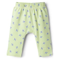 Babyhug 100% Cotton Interlock Knit Full Length Diaper Leggings with Airplane Print & Stripes Pack of 3 - Multicolor