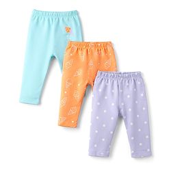 Babyhug Interlock Knit Full Length Star & Ice Cream Printed Diaper Leggings Pack of 3 - Multicolor