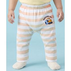Babyhug Interlock Knit Full Length Diaper Leggings with Vehicle Print & Stripes Pack of 3 - Multicolor