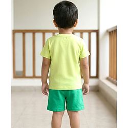 Babyhug Single Jersey Knit Half Sleeves T-Shirt & Shorts Set With Tiger Print - Green