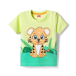 Babyhug Single Jersey Knit Half Sleeves T-Shirt & Shorts Set With Tiger Print - Green