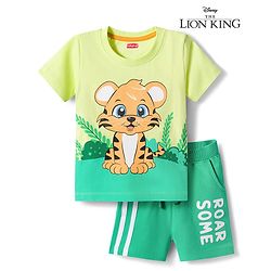 Babyhug Single Jersey Knit Half Sleeves T-Shirt & Shorts Set With Tiger Print - Green