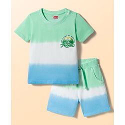 Babyhug Single Jersey Knit Half Sleeves T-Shirt & Shorts Set with Hawaii Print - Multicolor