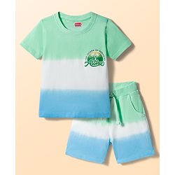 Babyhug Single Jersey Knit Half Sleeves T-Shirt & Shorts Set with Hawaii Print - Multicolor