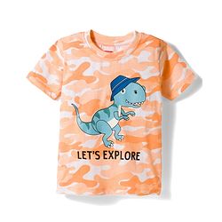 Babyhug Single Jersey Knit Half Sleeves T-Shirt & Shorts Co-ord  Set With Dino Print - Orange