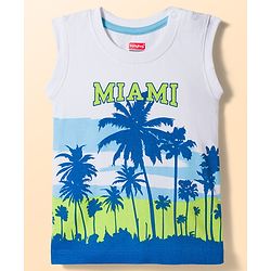 Babyhug Single Jersey Knit Sleevless T-Shirt & Shorts Set with Miami Print - Light Green & White