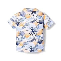 Babyhug Single Jersey Knit Half Sleeves Shirt & Shorts Set with Leaf Print - Navy Blue