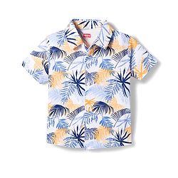 Babyhug Single Jersey Knit Half Sleeves Shirt & Shorts Set with Leaf Print - Navy Blue