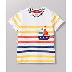 Babyhug Single Jersey Knit Half Sleeves Striped & Nautical Theme Printed T-Shirt & Cargo Shorts Set - Multicolor & Navy Blue