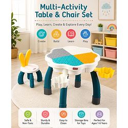 Babyhug Kids Activity Table & Chair Set - Multicolor| Building Block Surface| Storage Trays| Sturdy Chair| Easy to Assemble| Studying, Playing, Art & Craft, Drawing