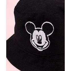 Babyhug Disney Cotton Woven Summer Bucket Cap With Micky Mouse Embroidery Black - Diameter 21 cm
