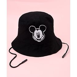 Babyhug Disney Cotton Woven Summer Bucket Cap With Micky Mouse Embroidery Black - Diameter 21 cm
