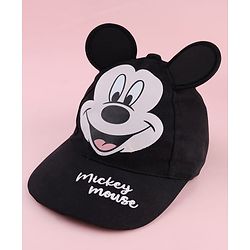 Babyhug Disney Cotton Woven Summer Cap With Mickey Mouse Graphics & Ear Applique Black - Diameter 20 cm