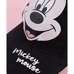 Babyhug Disney Cotton Woven Summer Cap With Mickey Mouse Graphics & Ear Applique Black - Diameter 20 cm