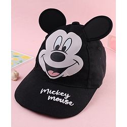 Babyhug Disney Cotton Woven Summer Cap With Mickey Mouse Graphics & Ear Applique Black - Diameter 20 cm