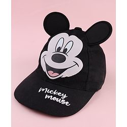 Babyhug Disney Cotton Woven Summer Cap With Mickey Mouse Graphics & Ear Applique Black - Diameter 20 cm