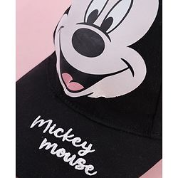 Babyhug Disney Cotton Woven Summer Cap With Mickey Mouse Graphics & Ear Applique Black - Diameter 20 cm
