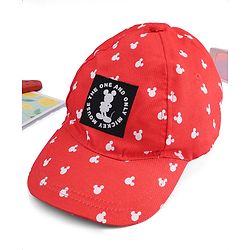 Babyhug Disney Cotton Woven Summer Cap With Mickey Mouse Graphics Red - Diameter 20 cm