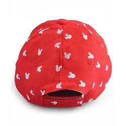 Babyhug Disney Cotton Woven Summer Cap With Mickey Mouse Graphics Red - Diameter 20 cm
