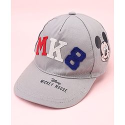 Babyhug Disney 100% Cotton Woven Summer Cap With Micky Mouse Graphics Grey - Diameter  19 cm