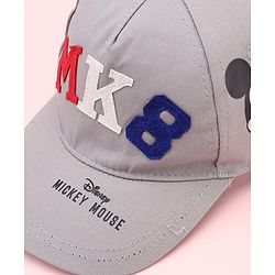 Babyhug Disney 100% Cotton Woven Summer Cap With Micky Mouse Graphics Grey - Diameter  19 cm