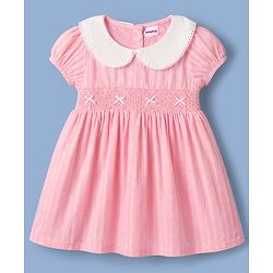 Babyhug Cotton Woven Half Sleeves Embroidered Frock With Bloomer - Pink
