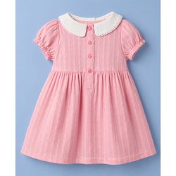 Babyhug Cotton Woven Half Sleeves Embroidered Frock With Bloomer - Pink