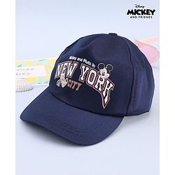 Babyhug Disney 100% Cotton Woven Summer Cap With Micky Mouse Graphics Navy Blue - Diameter 18 cm