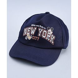 Babyhug Disney 100% Cotton Woven Summer Cap With Micky Mouse Graphics Navy Blue - Diameter 18 cm