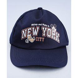 Babyhug Disney 100% Cotton Woven Summer Cap With Micky Mouse Graphics Navy Blue - Diameter 18 cm