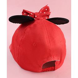 Babyhug Disney Cotton Woven Summer Cap With Minnie Mouse Graphics & Ear & Bow Applique Red - Diameter 20 cm