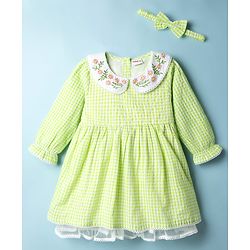 Babyhug Cotton Woven One Piece Dresses/Frocks with Embroidered Peter Pan Collar Green 3-6 Months